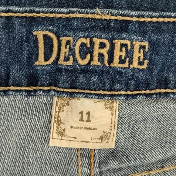 DECREE Super Skinny, Blue Denim Low-Rise Distressed Destroyed Jeans; Size 11 - Picture 3 of 5